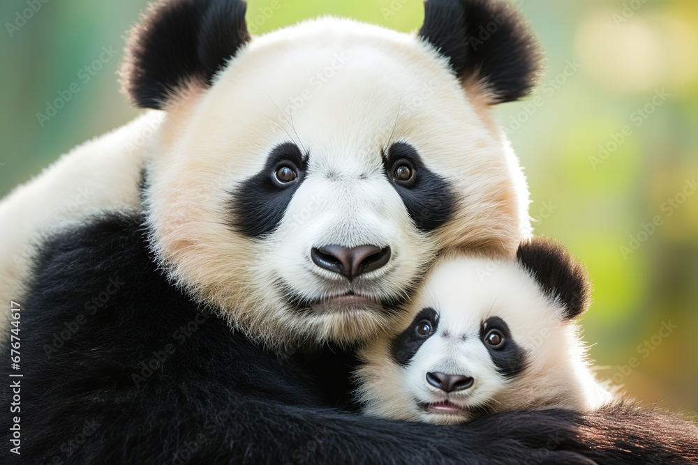 Naklejka premium Panda and baby panda
