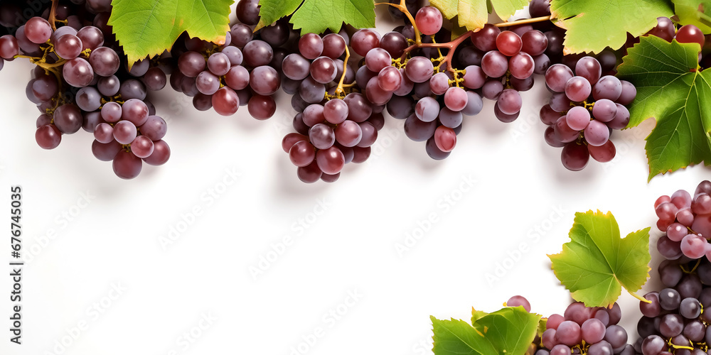 Obraz premium Close up of grapes on white isolated background with top view concept