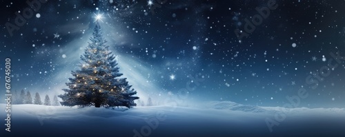 Christmas tree background. Winter snowy landscape. Merry Christmas banner backround. Generative ai © alexanderuhrin