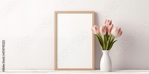 Photo frame and tulip flowers with minimal concept #676745222