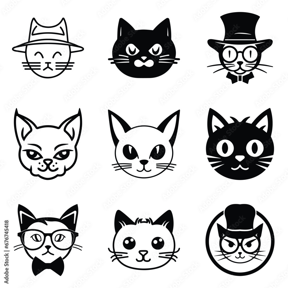 Obraz premium Cats3 Flat Icon Set Isolated On White Background
