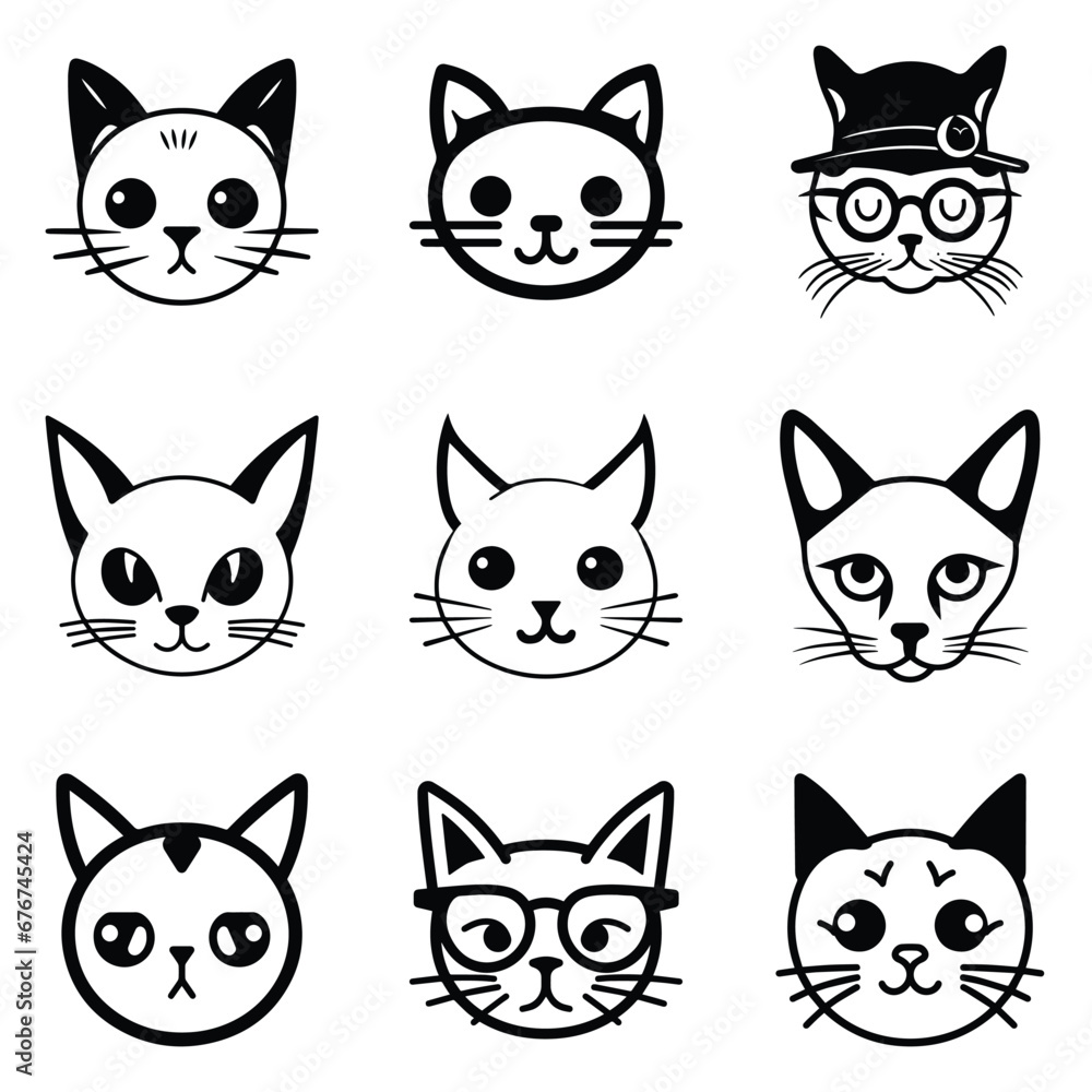 Cats3 Flat Icon Set Isolated On White Background Cats3 Flat Icon Set Isolated On White Background