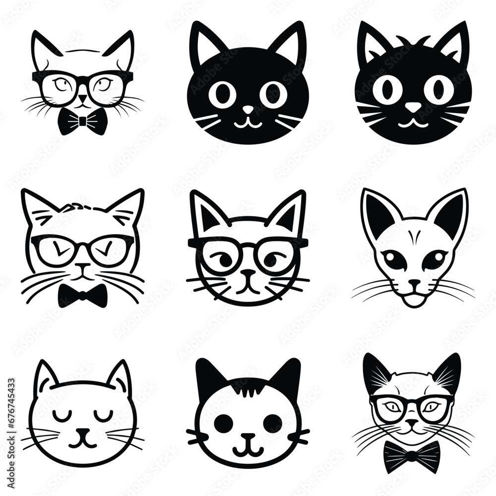 Cats3 Flat Icon Set Isolated On White Background