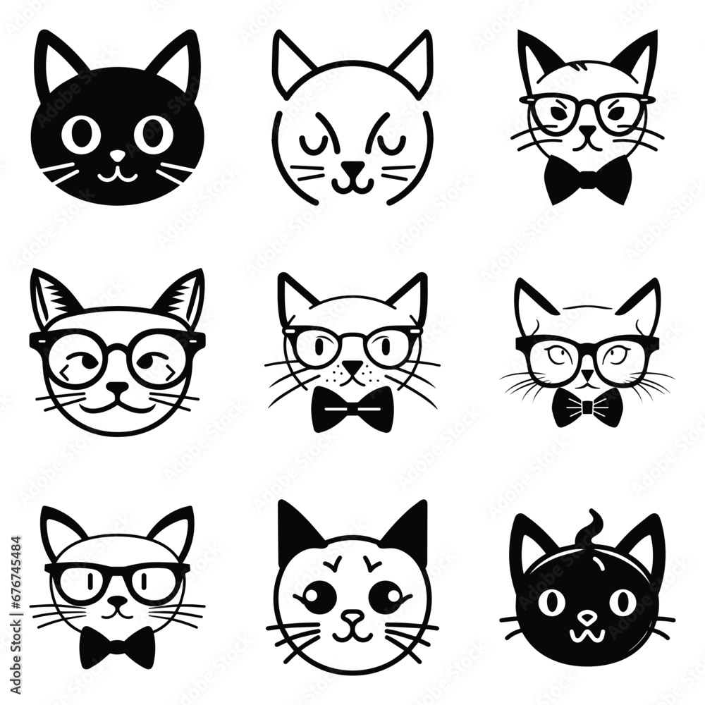 Cats3 Flat Icon Set Isolated On White Background