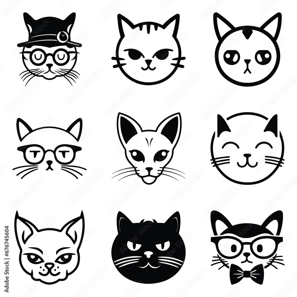 Cats3 Flat Icon Set Isolated On White Background