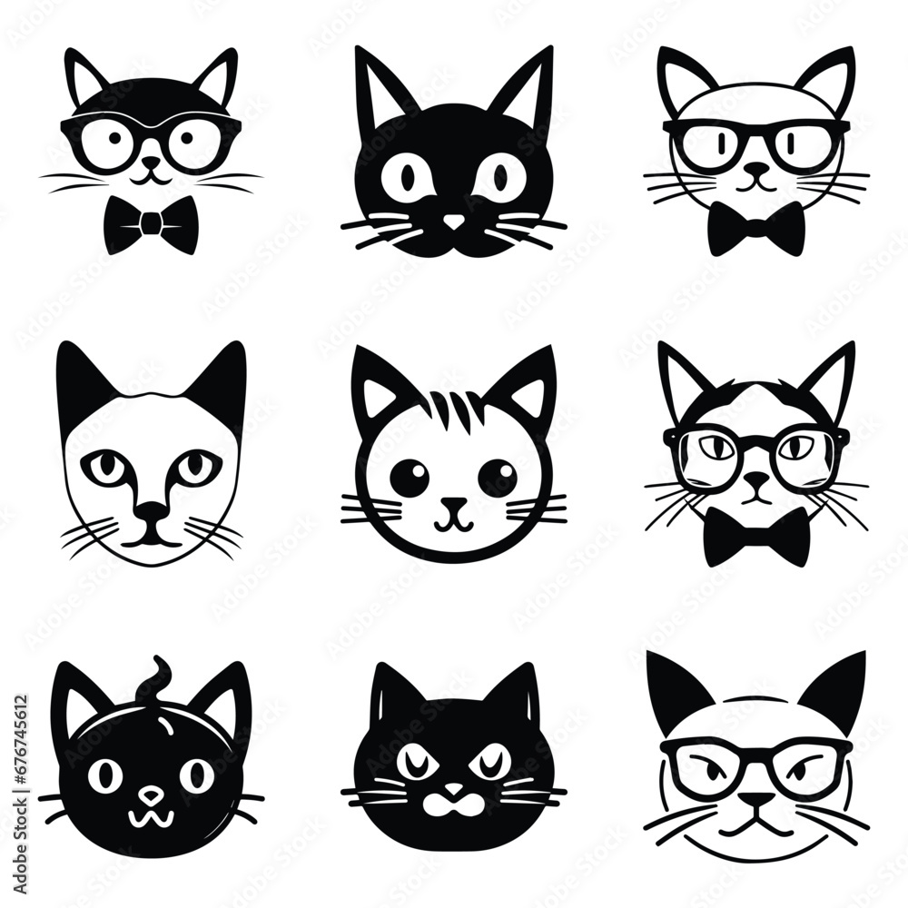 Obraz premium Cats3 Flat Icon Set Isolated On White Background