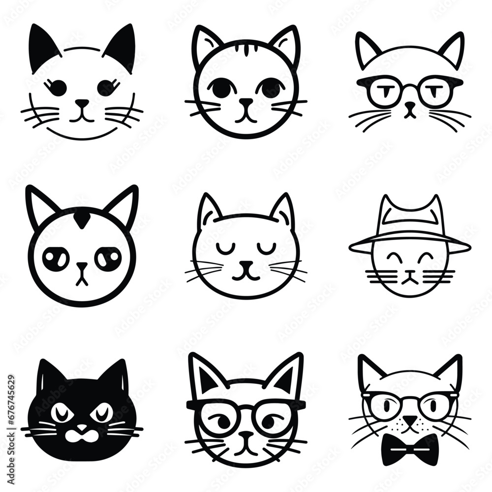 Cats3 Flat Icon Set Isolated On White Background Cats3 Flat Icon Set Isolated On White Background