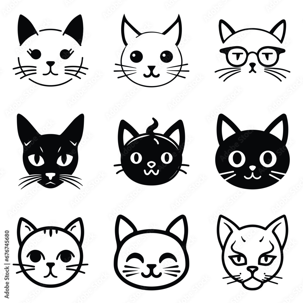 Cats3 Flat Icon Set Isolated On White Background