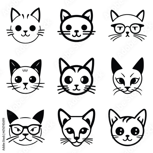 Fototapeta Naklejka Na Ścianę i Meble -  Cats3 Flat Icon Set Isolated On White Background