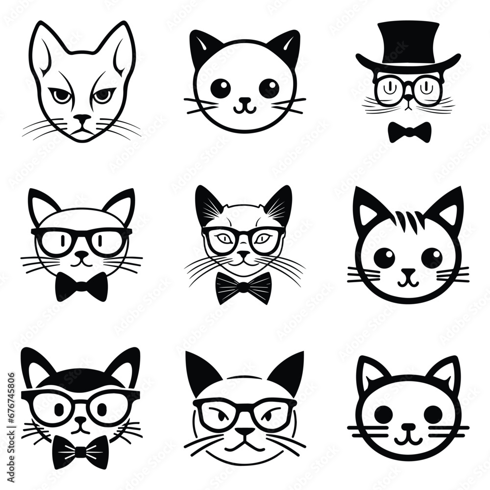 Cats3 Flat Icon Set Isolated On White Background Cats3 Flat Icon Set Isolated On White Background