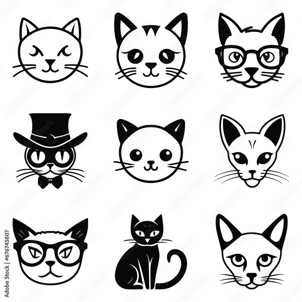 Cats3 Flat Icon Set Isolated On White Background