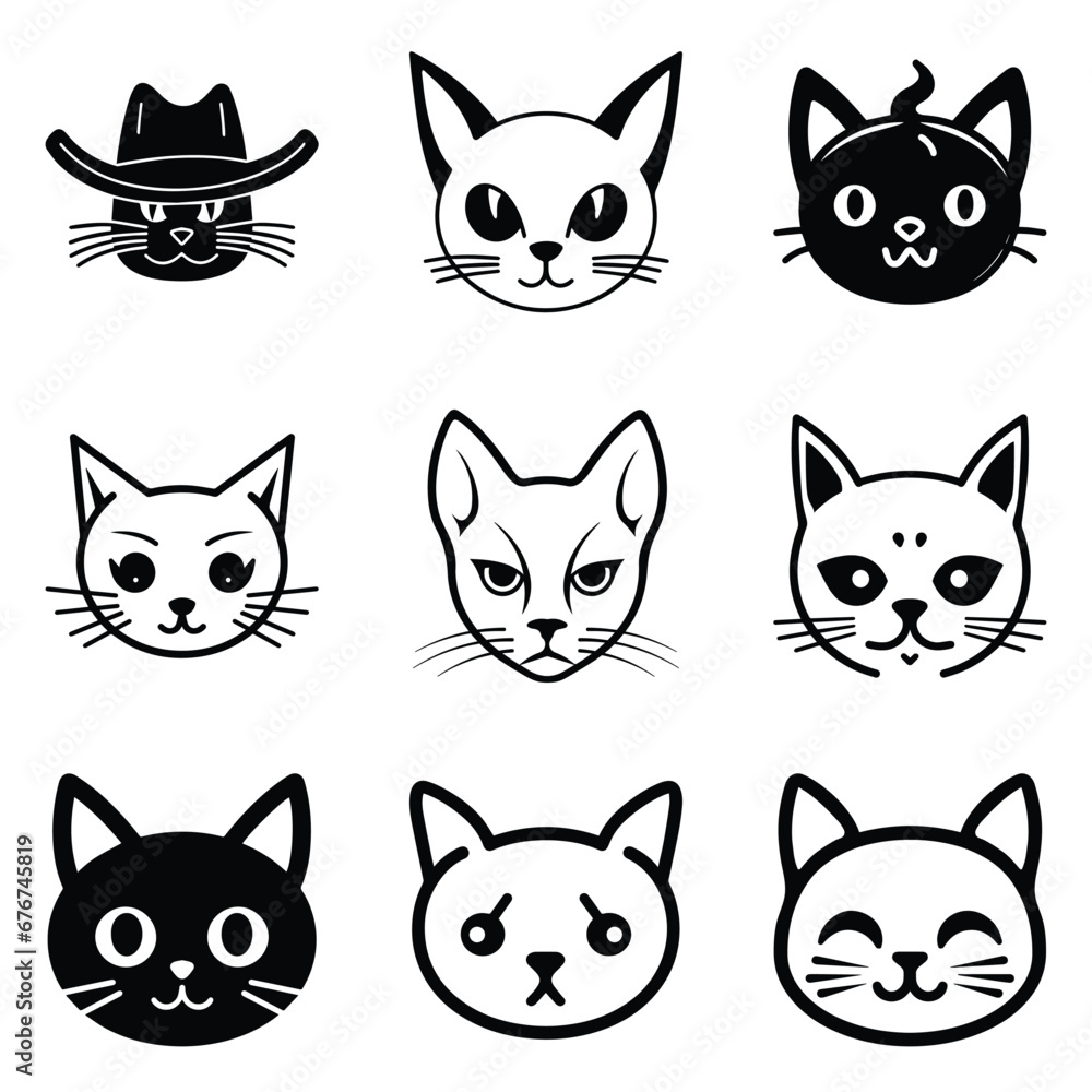 Cats3 Flat Icon Set Isolated On White Background