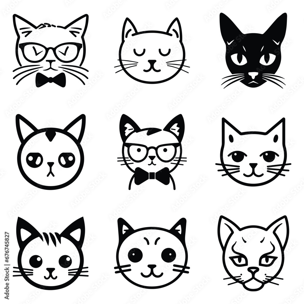 Cats3 Flat Icon Set Isolated On White Background