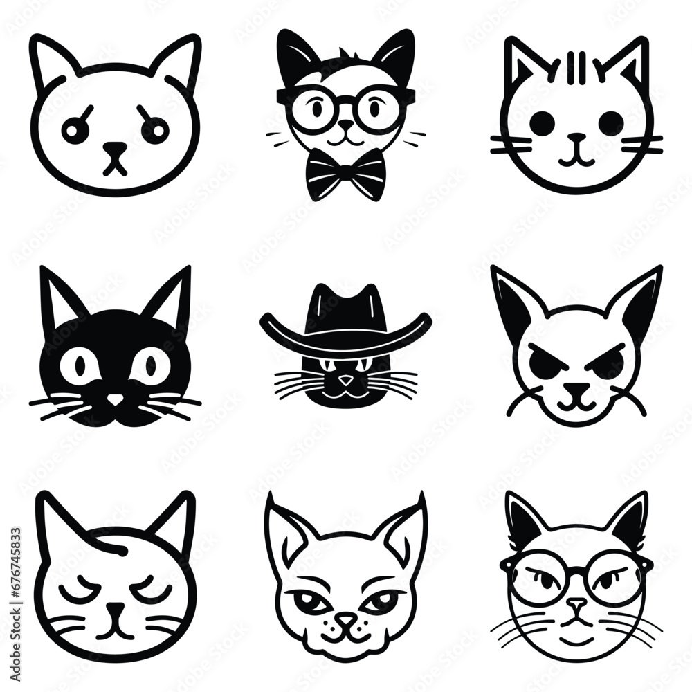 Cats3 Flat Icon Set Isolated On White Background