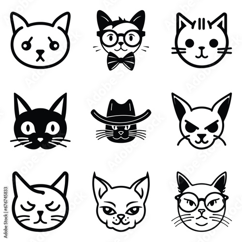 Cats3 Flat Icon Set Isolated On White Background