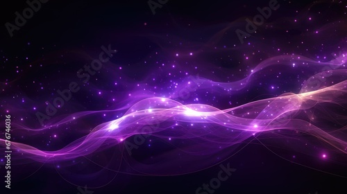 Vibrant purple background with a wave effect and stars. Dreamy, celestial feel. Hyper-realistic digital art with sharpness and clarity. Abstract, surreal, and futuristic, creating a fantasy world © Aidas
