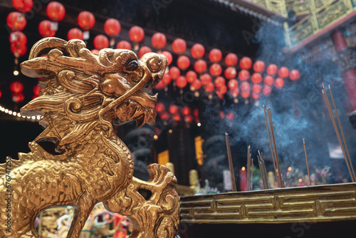 Sacred Bowl With the Golden Dragons in Hualien Buddhist Temple, Taiwan