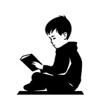 Boy reading a book black icon on white background. Reading boy silhouette