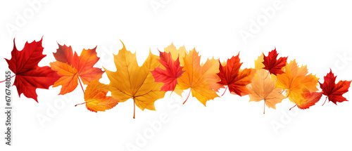 Falling autumn golden, red and orange leaves isolated on transparent background, PNG image with background removed, created with Generative Ai technology.