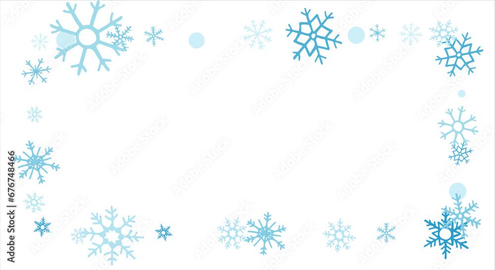 Square winter snow frame with blue snowflakes on a white background. Festive Christmas banner, New Year card. Symbols of frosty winter. Vector illustration. Square winter snow frame with blue snowflakes on a white background. Festive Christmas banner, New Year card. Symbols of frosty winter. Vector illustration.