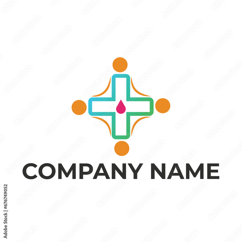 The logo with a plus sign and blood drops as a symbol of the medical world and humans joining hands means medical personnel working together to heal patients. The logo with a plus sign and blood drops as a symbol of the medical world and humans joining hands means medical personnel working together to heal patients.