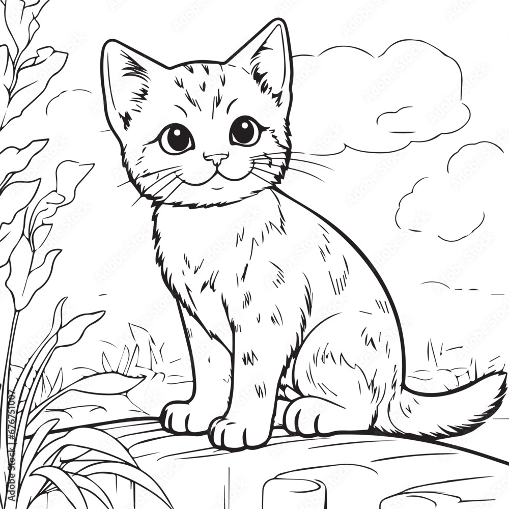 Cute Cat line art coloring page design Cute Cat line art coloring page design