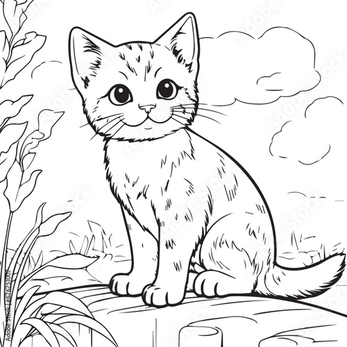 Cute Cat line art coloring page design © Ridoy-Art 