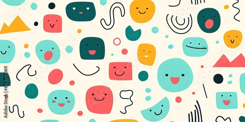 Wallpaper Mural Children's cartoon abstract minimalist backdrop doodle drawing pattern with lines and geometric shapes. Fun, trendy colorful simple background, wallpaper texture design for kids. Generative AI, AI Torontodigital.ca