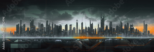 Abstract futuristic night city, Concept for IOT, smart city, speed connection and taintless advanced communication network. photo