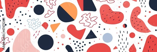 Children's cartoon abstract minimalist backdrop doodle drawing pattern with lines and geometric shapes. Fun, trendy colorful simple background, wallpaper texture design for kids. Generative AI, AI