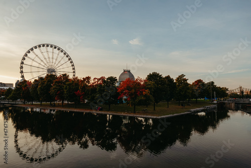 Island with a ferris wheel and colorful trees in fall
