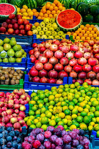 Variety of fresh fruits put out on sale on the street stall