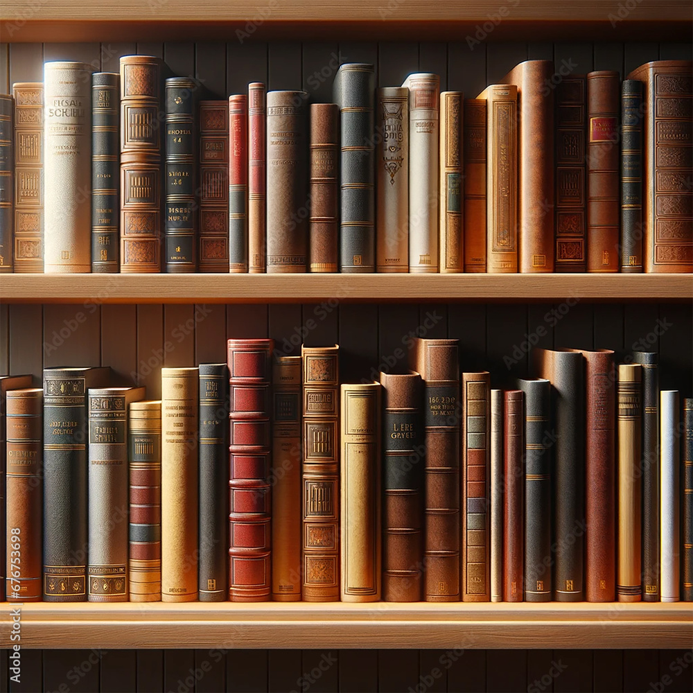 Naklejka premium Books on the shelves. A small library