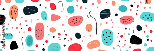 Children's cartoon abstract minimalist backdrop doodle drawing with lines and geometric shapes. Fun, trendy colorful simple background, wallpaper texture design for kids, vector. Generative AI, AI