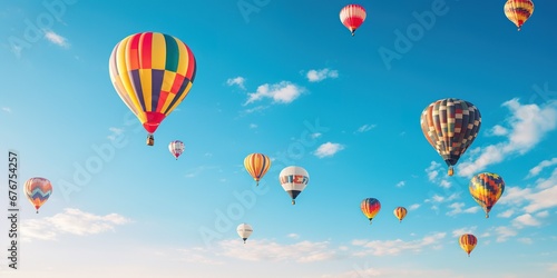Shot of colorful hot air balloons against a blue sky