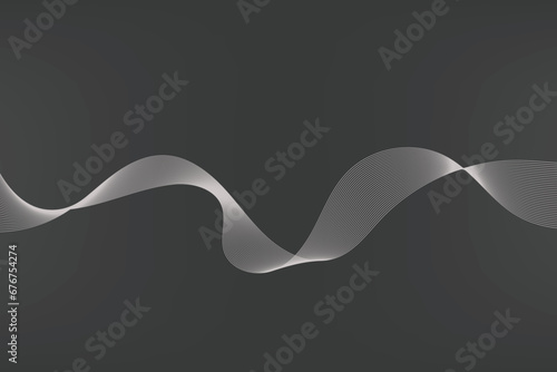Abstract black gradient vector background with grey wavy lines