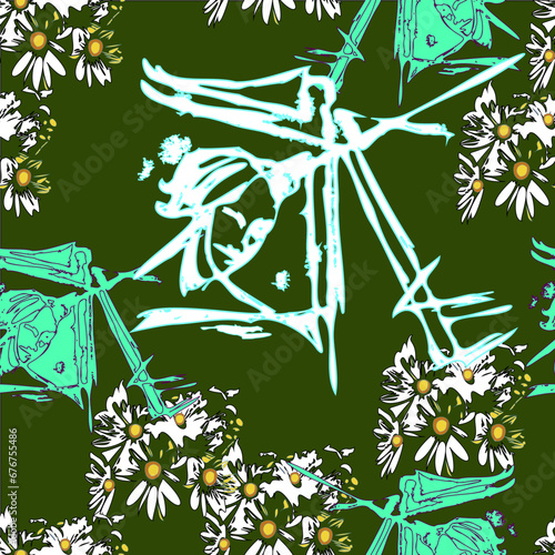 seamless pattern - the image of a dreamer on a chamomile field.