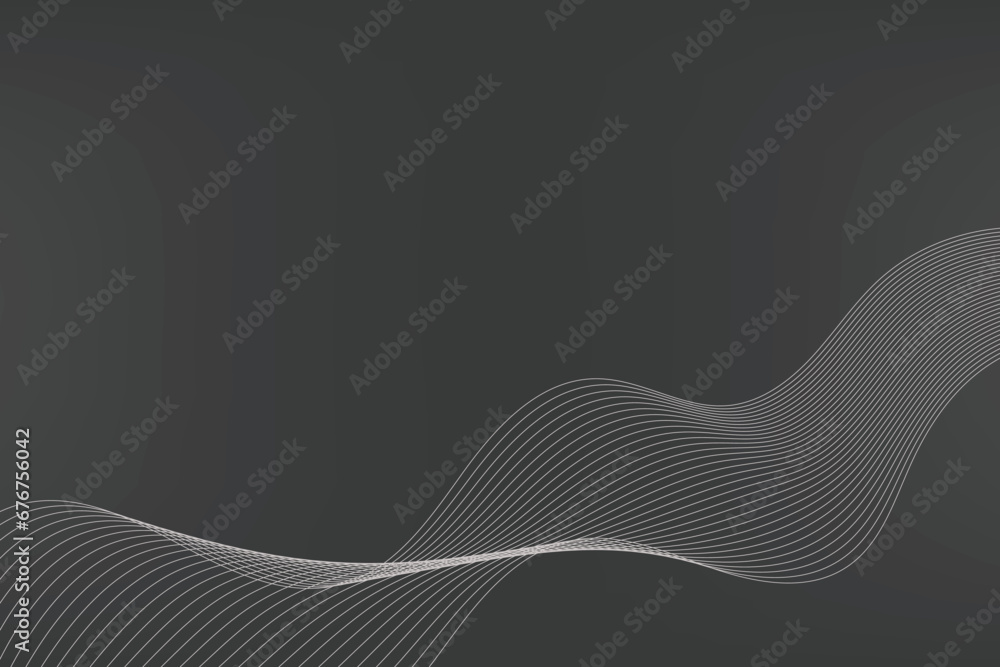 Fototapeta premium Abstract black gradient vector background with grey wavy lines