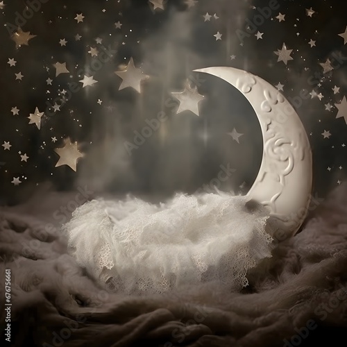 Moon Newborn Digital Backdrop, Baby Girl Boy Photo Shoot, Crescent Moon Background, Moon Overlay, Moon Newborn Prop