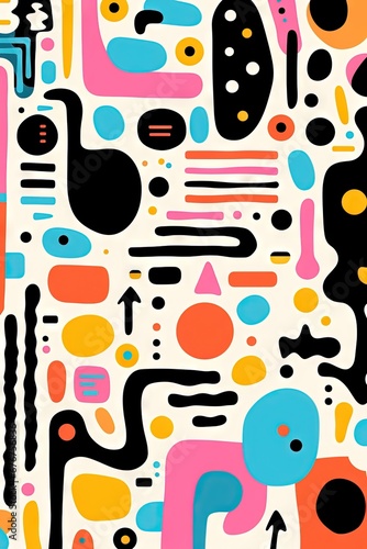Wallpaper Mural A fun, adorable children's cartoon abstract minimalist doodle drawing with lines and geometric shapes. Trendy colorful simple background, wallpaper texture design for kids, vector. Generative AI, AI Torontodigital.ca