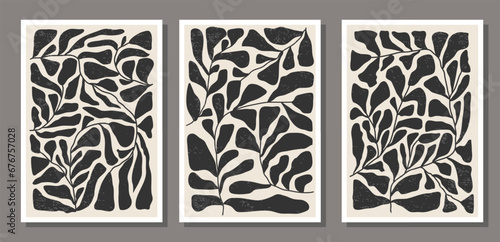 Set of contemporary collage botanical minimalist wall art poster