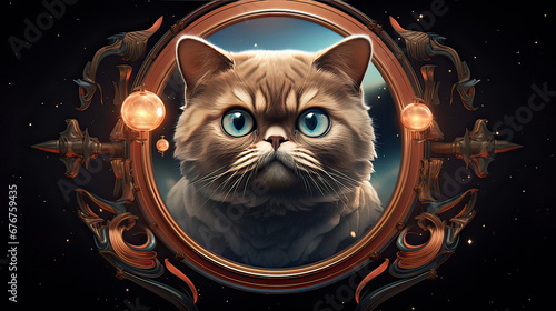 Enigmatic Exotic Shorthair cat with the cosmos Ai Generative 