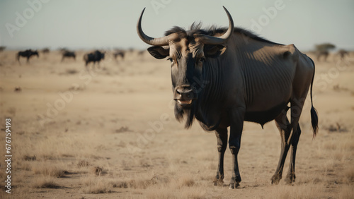 wildebeest in masai mara country , nature wildlife photograph photo