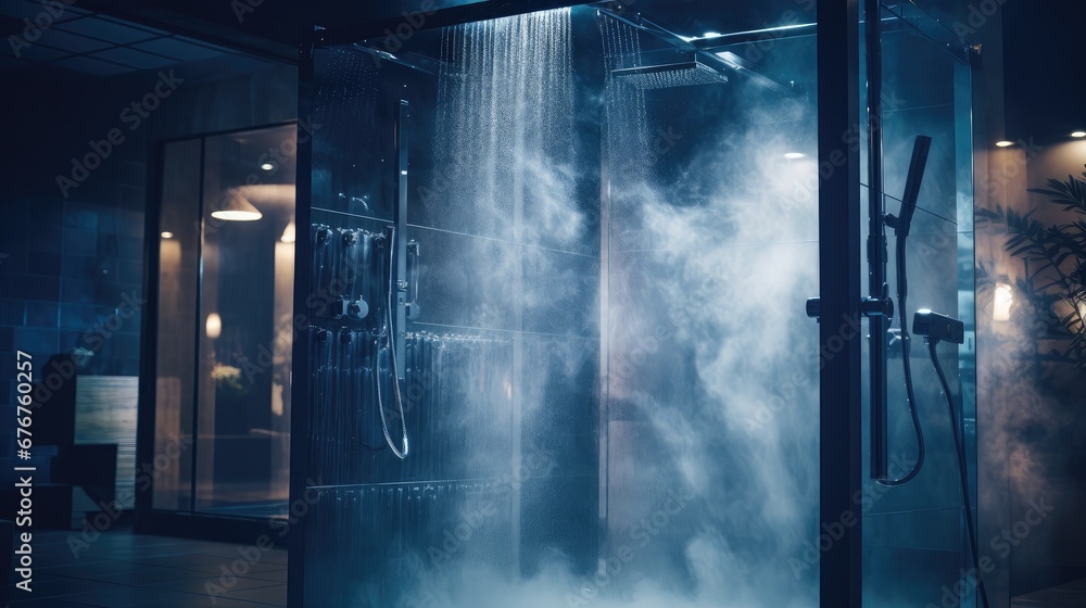 Transform your shower routine! Witness the magic of a contrast shower with running water and steam.
