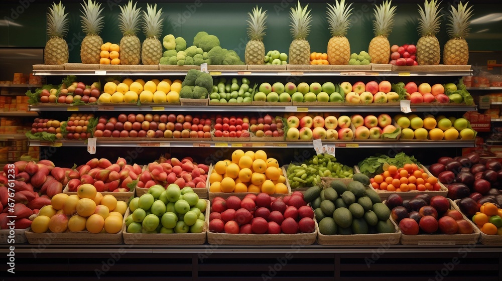 Abundance of Nature: Supermarket's Colorful Fruit Aisle