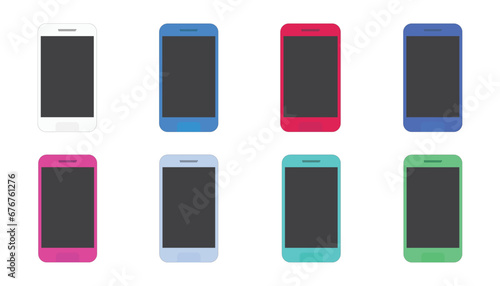 set of smartphones in different colors isolated on white background
