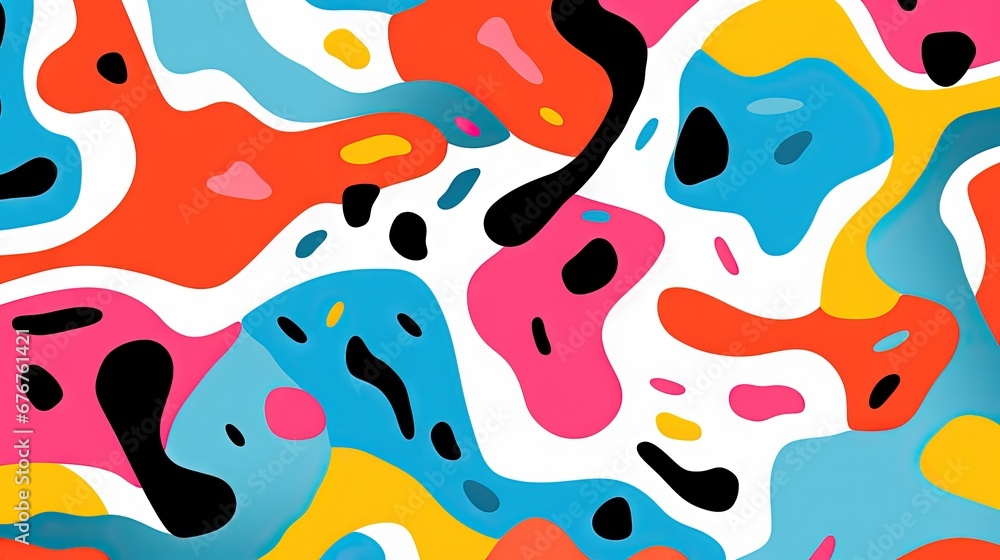 Fototapeta premium A Cute and fun children's abstract minimalist doodle with lines and geometric shapes. Trendy colorful simple background, wallpaper texture design for kids. Generative AI, AI