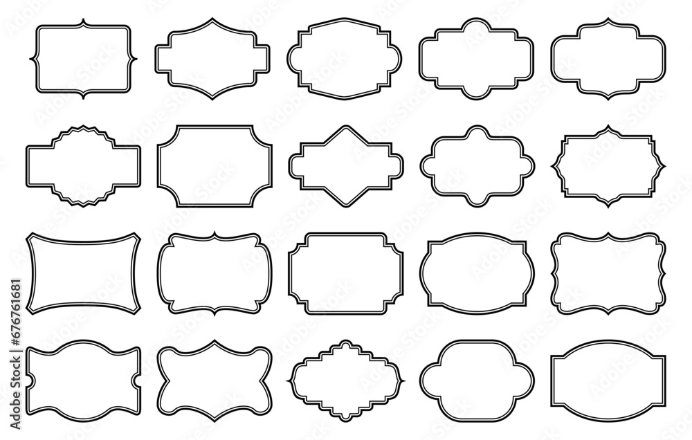 Empty blank frames set. Decorative retro blank shapes. Vintage emblem labels. Elegant royal cover packaging sticker. Contour scrapbook text frame. Vector illustration Empty blank frames set. Decorative retro blank shapes. Vintage emblem labels. Elegant royal cover packaging sticker. Contour scrapbook text frame. Vector illustration