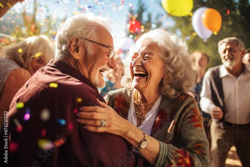 Old couple dancing with happiness smile in International Day for