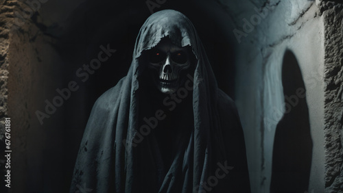 creepy skull face , horror theme , cinematic photography